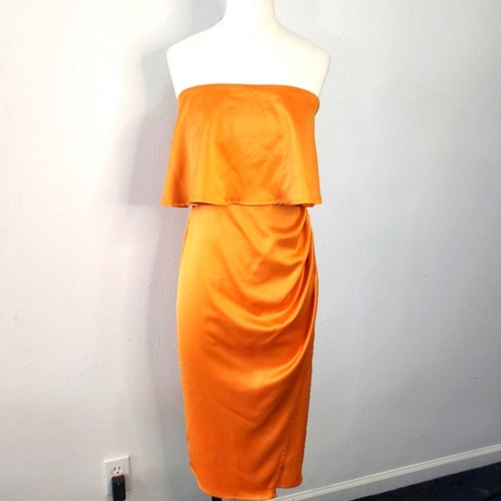 Lovers & Friends Dress Medium Violet Strapless Midi Wrap Marigold Medium - Picture 3 of 8